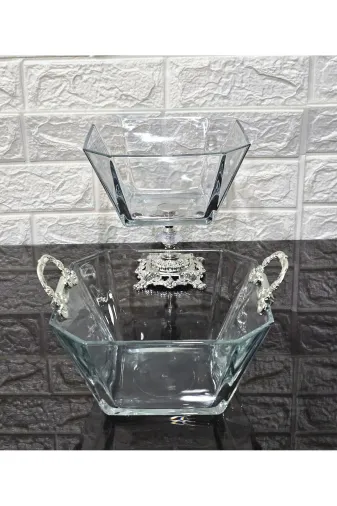atabey home krn299atabey 2'li Gümüş Detaylı Salata Kasesi & Sunum Kasesi-Kısır Kasesi Lav Krn299 1900 Cc
