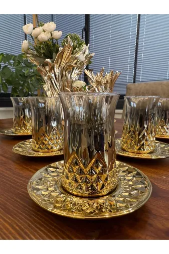 atabey home titanyumçayseti Titanyum Kaplama Odin Çay Seti 12 Parça-6 Bardak - 6 Tabak Çay Takimi