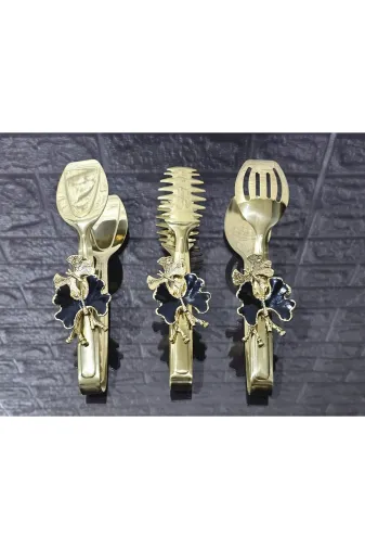 atabey home TYCL8B34MN170125353660002 Gold Servis Maşa Seti 3'lü Siyah Kelebek/makarna/pasta/yemek/sunum Maşası Titanyum