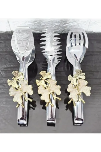 atabey home TYCL8B34MN170125353660002 Gümüş Servis Maşa Seti 3'lü Krem Kelebek Makarna/pasta/yemek/sunum Maşası