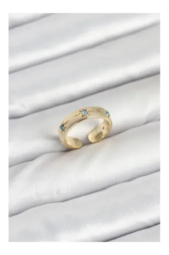 Ayder Timya P194204S7139 Pirinç Gold Renk Mavi Zirkon Taşlı Kutup Yıldızı Model Kadın Yüzük (Timya/1395) 194204
