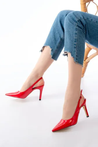 Aymood 140487AYM St-1153 Kırmızı Rugan Günlük Arkası Açık 9 Cm Topuklu Kadın Ayakkabı
