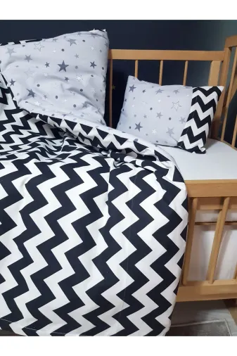 Baby Clime 3P-NT-1. Çift Taraflı Bebek Nevresimi - 95X135 Yorgan Kılıfı, Yastık Kılıfı Ve Beyaz Çarşaf Seti