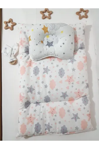 Baby Clime ALTMİN+BDY+DİŞK-4. Alt Açma Minderi Çift Taraflı Somon Bulut - Diş Kaşıyıcı Ve Baş Düzeltme Yastığı