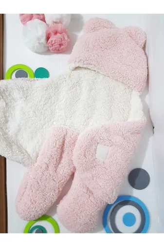 Baby Clime BABC-DIŞKUN Welsoft Bebek Dış Kundak Sarma Battaniyesi Açık Pembe - Kapüşonlu Çift Katman Ayaklı Model