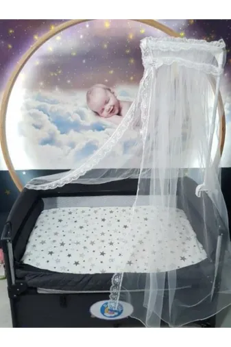 Baby Clime HAYALCİB Bebek Beşiği Cibinlik Takımı - Beyaz Güpürlü Hayal Tül (Aparat Dahil)
