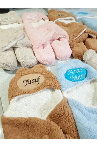 Baby Clime İSİM-DIŞUYKUTULUMU İsim Nakışlı Uyku Tulumu Dış Kundak Lila - Welsoft Kapüşonlu Çift Katman Ayaklı Model