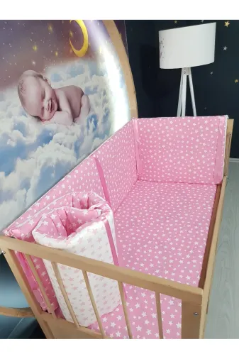 Baby Clime KOR-70130-1. 70X130 Beşik Yatak Yan Korumalık 4 Parça - Pembe Yıldız Desen (Çarşaf Hariç)