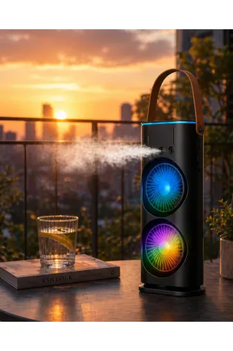 Balance Life GROUP-2587705 Mey İthalat® Şarjlı Buharlı Serinletici Fan Rgb Işıklı Çift Pervaneli Masa Fanı