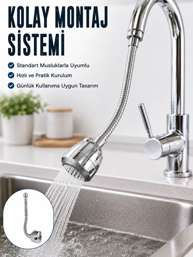 Balancelife MEYTDUCZZMUSLUKUZATMA-1-BLMY Mey İthalat 360 Dönebilen Ayarlanabilir Musluk Uzatma Aparatı Esnek Spiral Musluk Başlığı