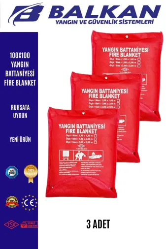 BALKAN YANGIN VE GÜVENLİK SİSTEMLERİ B3 100X100 Yangin Battaniyesi Fire Blanket 3 Adet