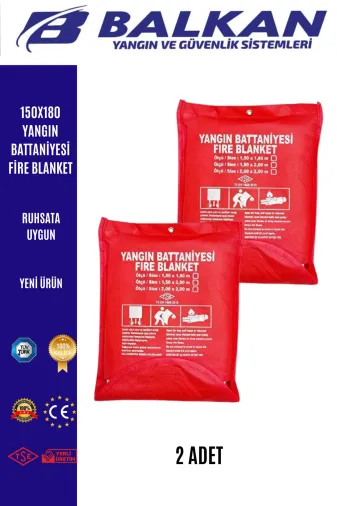 BALKAN YANGIN VE GÜVENLİK SİSTEMLERİ B5 150X180 Yangin Battaniyesi Fire Blanket 2 Adet