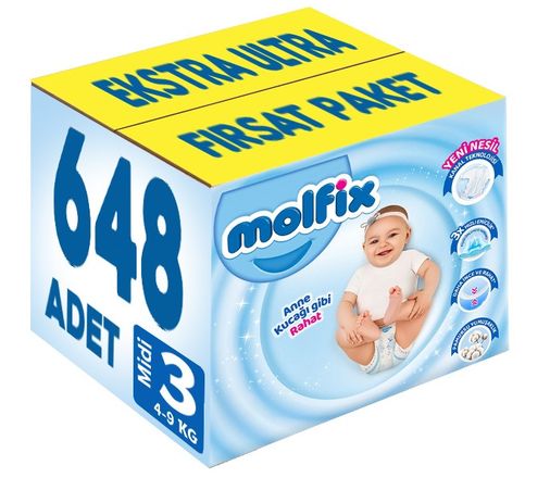 Bebek Bezi Beden:3 (4-9Kg) Midi 648 Adet Ekstra Ultra Fırsat Pk