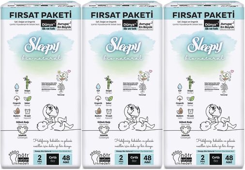 Bebek Bezi Bio Natural Beden:2 (3-6KG) Mini 144 Adet Aylık Fırsat Pk