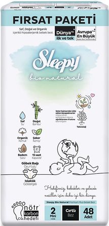 Bebek Bezi Bio Natural Beden:2 (3-6KG) Mini 48 Adet Fırsat Pk