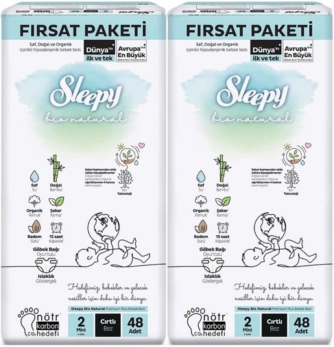 Bebek Bezi Bio Natural Beden:2 (3-6KG) Mini 96 Adet Ekonomik Fırsat Pk