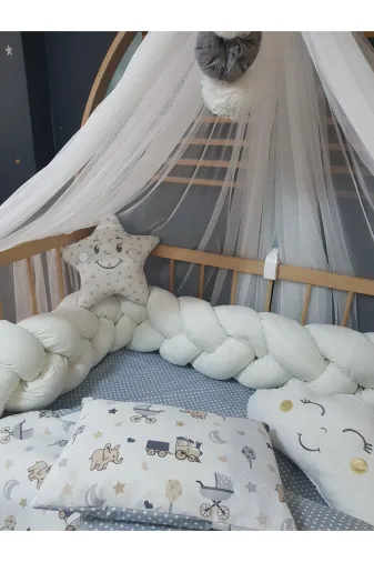 bebek_iklimi ÖUSR3. 240 Cm Örgü Korumalı Bebek Uyku Seti 60X120 - Uyku Arkadaşı Yastıklar Ve Cibinlik Takımı Dahil