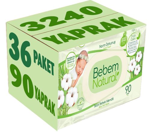 Bebem Natural Islak Bebek Mendili Narin Dokunuş / Yenidoğan 90 Yaprak Plastik Kapaklı 36 Lı Set