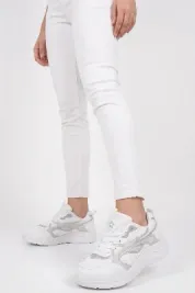 Beyaz Gri Fileli Bağcıklı Unisex Spor Ayakkabı