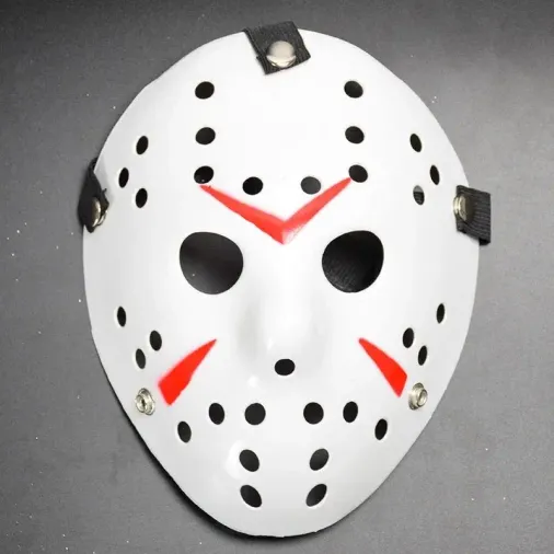 Beyaz Renk Kırmızı Çizgili Tam Yüz Hokey Jason Maskesi Hannibal Maskesi
