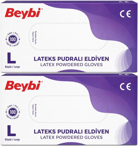 Beybi Lateks Pudralı Muayene Eldiveni L - Large - Büyük 200 Lü Set
