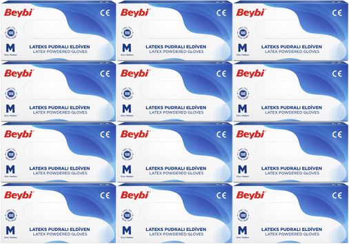 Beybi Lateks Pudralı Muayene Eldiveni M - Medium - Orta 1200 Lü Set