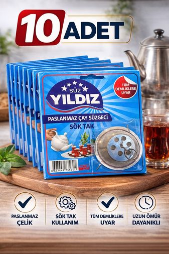 Bezos 3MzU4NDY4MTU1NQ-BLNC 10 Adet Paslanmaz Çelik Çaydanlık Demlik Süzgeci Sök Tak Çay Süzgeci Tüm Demliklere Uyumlu Çaydanlık Filtresi Siyah