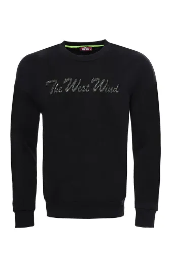 Bisiklet Yaka Ön Baskılı Siyah Erkek Sweat - Wessi