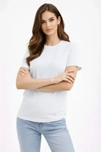 Bisiklet Yaka Tişört Regular Kalıp Basic Pamuklu Günlük Kullanım T-shirt - Beyaz - S - Beyaz