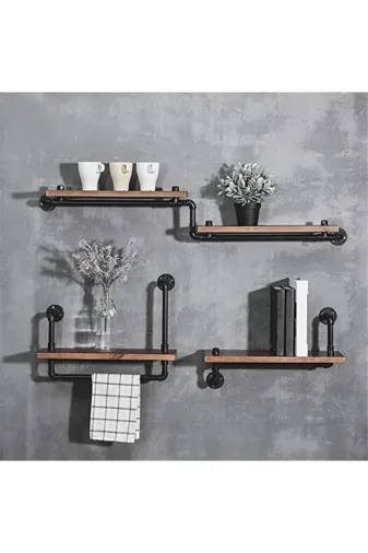 Blbndesign Raf No:162 Dekoratif Duvara Borudan Raf 3'lü Set