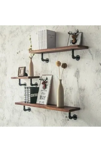 Blbndesign Raf No:192 Dekoratif Duvara Borudan Raf 3'lü Set