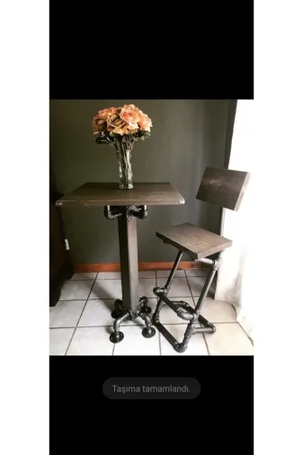 Blbndesign RafNo325 Dekoratif Borudan Sehpa Ve Tabure 2Li Set