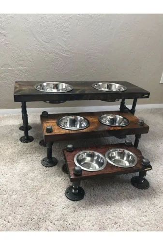 Blbndesign RafNo469 Dekoratif Borudan Kedi Köpek Mama Standı 3'lü Set