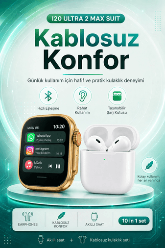Bluetooth Uyumlu Akıllı Saat Ve Kablosuz Kulaklık Günlük Kullanıma Uygun Set