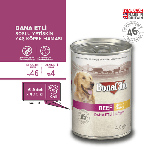 BonaCibo köp50550655 Soslu Dana Etli Yaş Yetişkin Köpek Maması Yetişkin Köpekler Için Tam Yaş Mama 400 Gr X 6 Adet