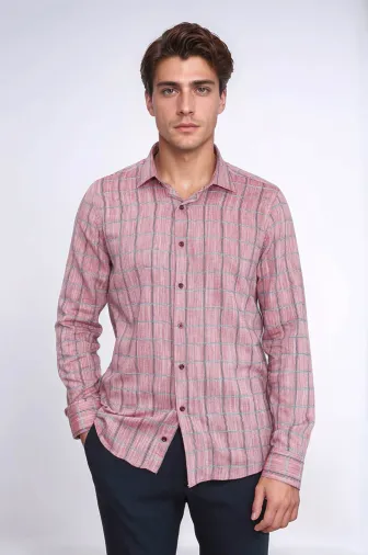Bordo Kareli Slim-Fit Gömlek - Wessi - XXL / Bordo