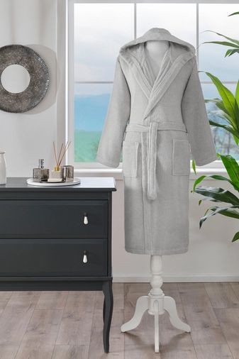 Bornoz Şalyaka Kapşonlu Woven Gri XXL