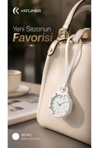 Boyol Pop Çanta Charm Saat Askılı Analog Saat Sekizgen Tasarım Unisex Çanta Aksesuarı