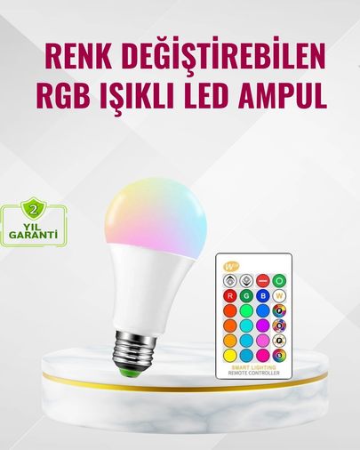 Brand TRİTHLTXUCZRGBLAMBA-3-BLNCCC Rgb Uzaktan Kumandalı Led Ampul 16 Renk Dekoratif Aydınlatma Çok Renkli
