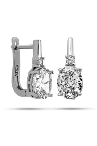 Butik EA11005135 Gümüş Ice Cut Oval Işıltı Zirkon Taşlı Kadın Küpe
