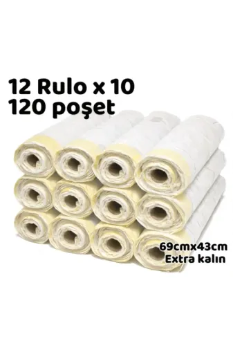 Büzgülü Çöp Torbası - 69cmx43cm - Kedi Kumu Poşeti 12x10 Toplam 120 Poşet