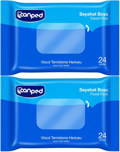 Canped Yetişkin Vücut Temizleme Islak Mendil Havlu 24 Yaprak Seyahat Boy 2 Li Set (48 Yaprak)