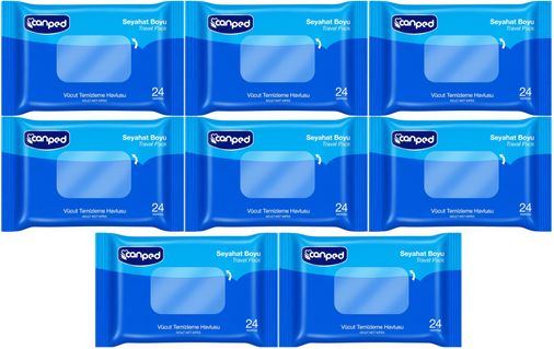 Canped Yetişkin Vücut Temizleme Islak Mendil Havlu 24 Yaprak Seyahat Boy 8 Li Set (192 Yaprak)