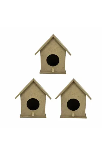 Cantayurdu Kus111 Küçük Boy Üçlü Boyanabilir Ahşap Kuş Evi 13X10 Cm