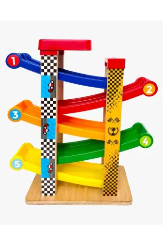 Car-Kay Montessori Oyuncak-3 Arabalı-Araba Rampası-Yarış Pisti