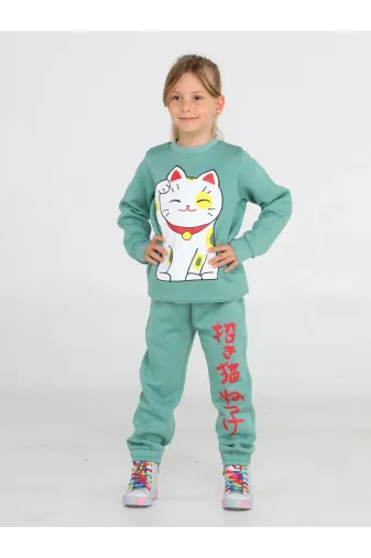 Casabony CS-23K-003 Japan Cat Yeşil Kız Çocuk Eşofman Takım