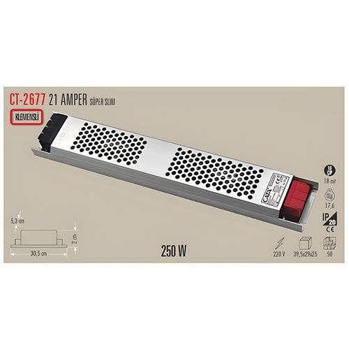 Cata Ct-2677 21 Amper 252 Watt Süper Slim Fansız Şerit Led Trafosu