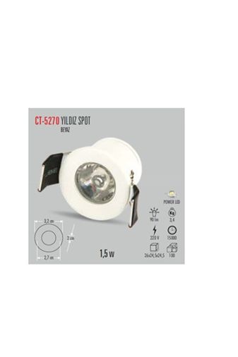 Cata CT-5270 -- Ct-5270 1.5W 6400K Beyaz Kasa Yıldız Spot