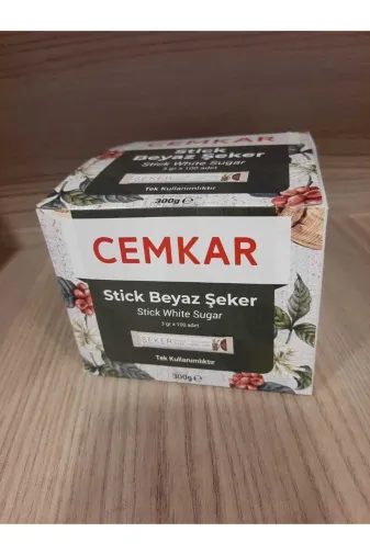 CEMKAR 8682780603033 Stick Beyaz Şeker 3Gr X 100 Adet X 300Gr