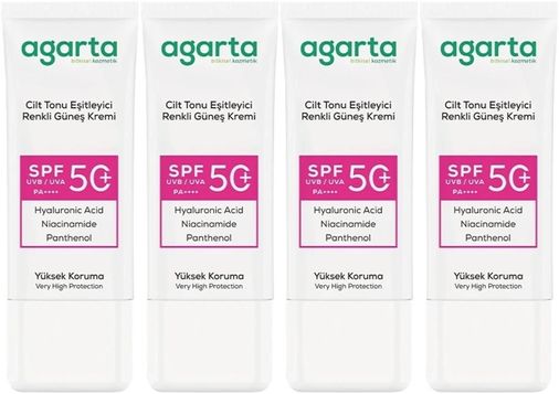 Cilt Tonu Eşitleyici Renkli Kapatıcı Etkili Spf+50 Faktör Güneş Kremi 50 ML (4 Lü Set)